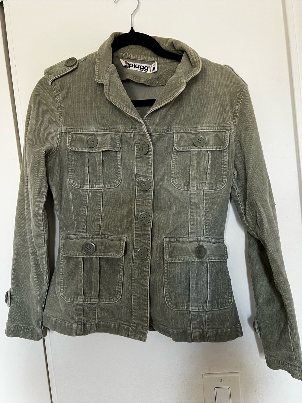 Plugg Olive Utility Button-Front Women's Jacket